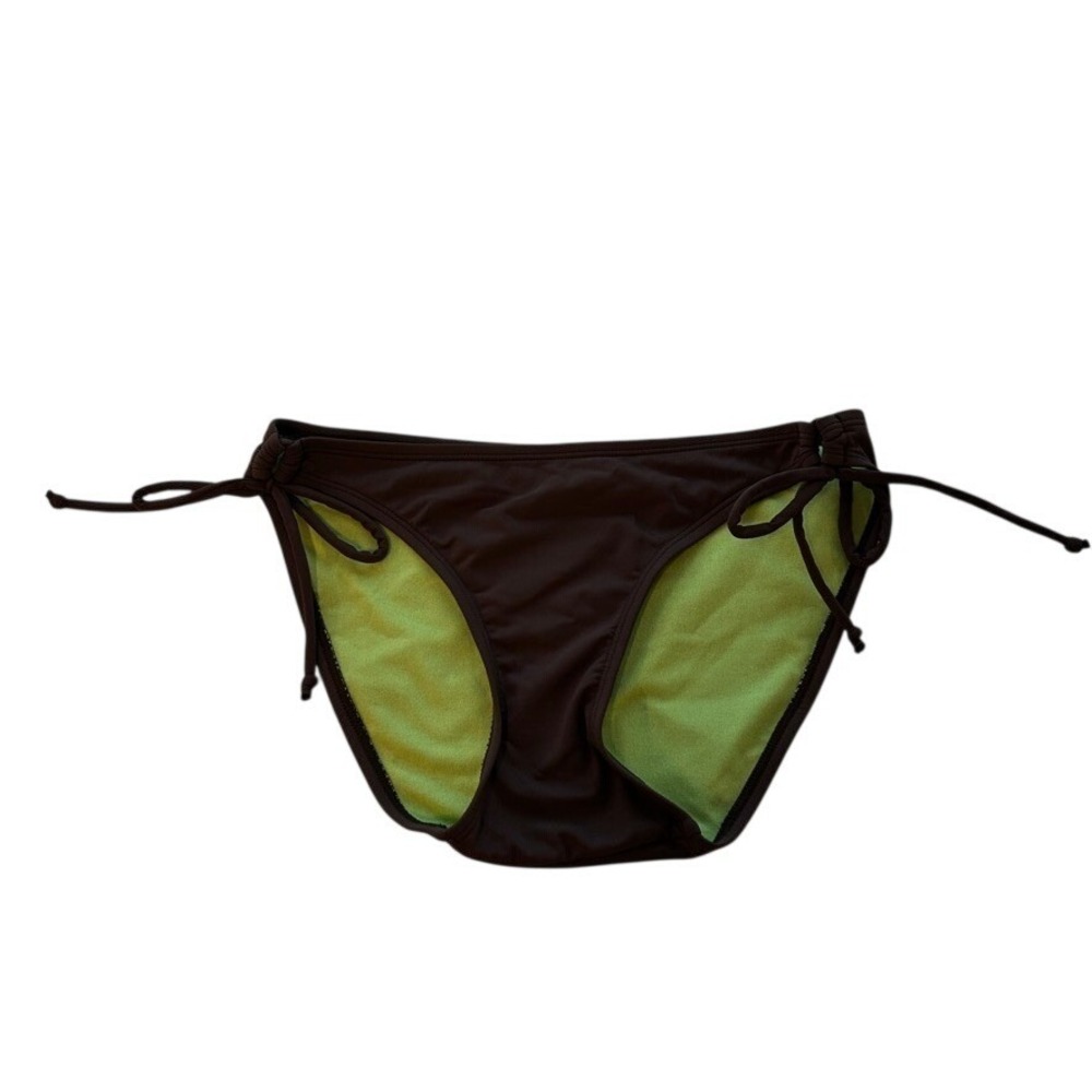 Athleta‎ Brown Lime Green Side Tie Bikini Swim Bottom XS